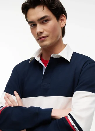 Tommy Jeans Lacivert Erkek Relaxed Çizgili Polo T-Shirt DM0DM23161C1G TJM RLX CBLOCK RUGBY