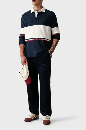 Tommy Jeans Renk Bloklu Pamuklu Relaxed Fit Düğmeli Polo Yaka Sweat Erkek POLO YAKA SWEAT DM0DM23161 C1G LACİVERT