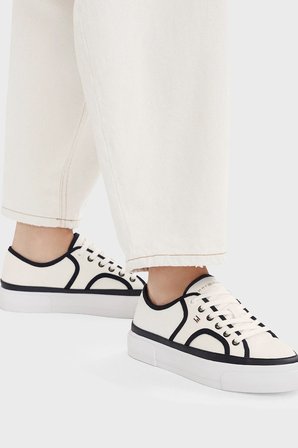 Tommy Hilfiger Platform Kanvas Sneaker Ayakkabı Kadın AYAKKABI FW0FW09394 0G7 EKRU