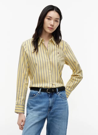 Tommy Hilfiger Sarı Kadın Çizgili Gömlek WW0WW511550FR