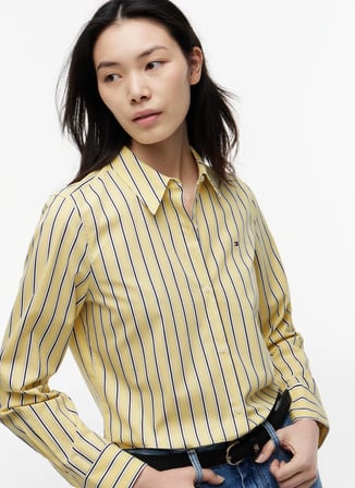 Tommy Hilfiger Sarı Kadın Çizgili Gömlek WW0WW511550FR
