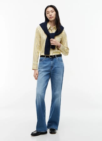Tommy Hilfiger Sarı Kadın Çizgili Gömlek WW0WW511550FR