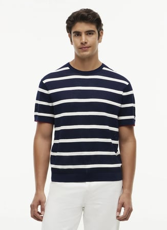 Tommy Hilfiger Lacivert Erkek Çizgili Triko T-Shirt MW0MW43942DCC_DC KNITTED TEE TXTRE