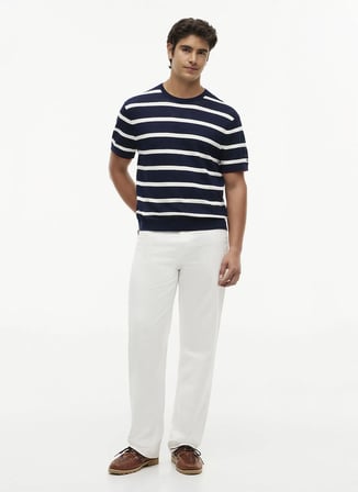 Tommy Hilfiger Lacivert Erkek Çizgili Triko T-Shirt MW0MW43942DCC_DC KNITTED TEE TXTRE