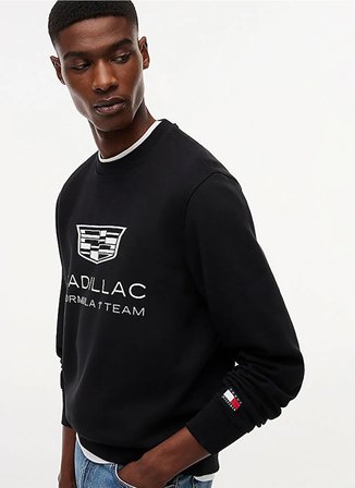 Tommy Hilfiger Siyah Erkek Bisiklet Regular Fit Logo Baskılı Sweatshirt MN0MN00078BDS