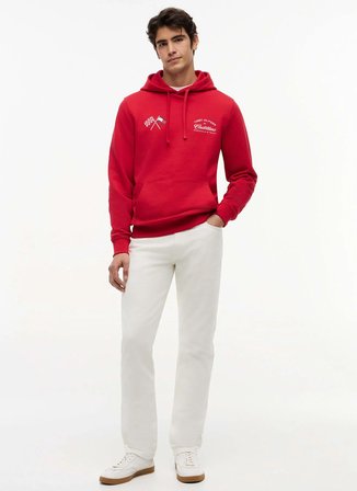 Tommy Hilfiger Kırmızı Erkek Kapüşon Regular Fit Logo Baskılı Sweatshirt MN0MN00099XLG