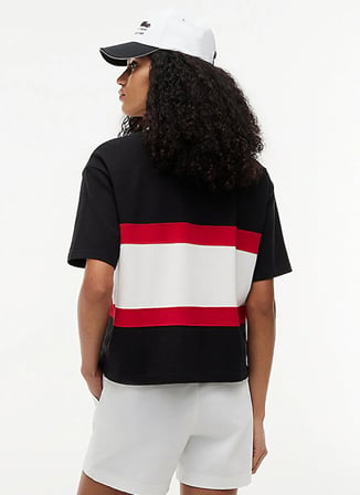 Tommy Hilfiger Siyah Kadın Standart Fit Desenli Polo T-Shirt TH X CF1 BOXY SCRIPT POLO