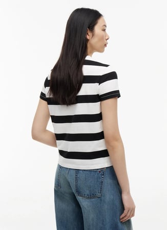 Tommy Jeans Siyah - Beyaz Kadın Çizgili T-Shirt DW0DW238010AQ