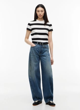 Tommy Jeans Siyah - Beyaz Kadın Çizgili T-Shirt DW0DW238010AQ