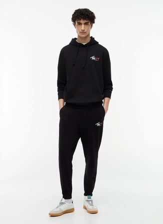 Tommy Jeans Siyah Erkek Regular Fit Logo Baskılı Sweatpant DM0DM23903BDS TJM REG SIGNATURE SW