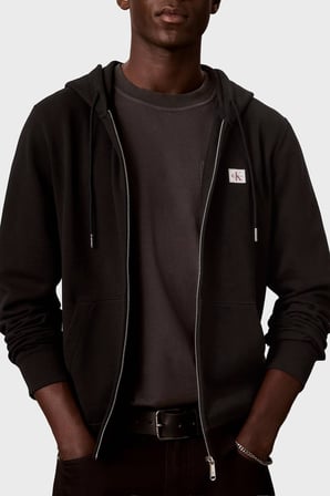 Calvin Klein Logolu Şardonlu Pamuk Karışımlı Kapüşonlu Fermuarlı Sweat LV04RH234GUB1 Erkek SWEAT LV04RH234G UB1 SİYAH