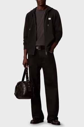 Calvin Klein Logolu Şardonlu Pamuk Karışımlı Kapüşonlu Fermuarlı Sweat LV04RH234GUB1 Erkek SWEAT LV04RH234G UB1 SİYAH