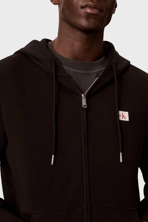 Calvin Klein Logolu Şardonlu Pamuk Karışımlı Kapüşonlu Fermuarlı Sweat LV04RH234GUB1 Erkek SWEAT LV04RH234G UB1 SİYAH