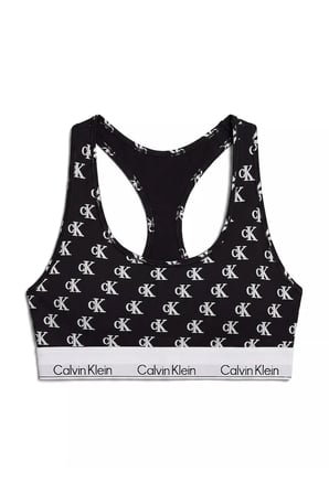 Kadın Kare Yaka Lastikli Dar Calvin Yazı Desenli Siyah3 Bralet