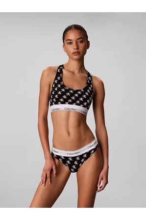 Kadın Kare Yaka Lastikli Dar Calvin Yazı Desenli Siyah3 Bralet