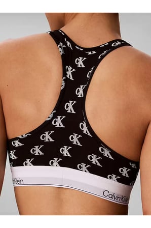 Kadın Kare Yaka Lastikli Dar Calvin Yazı Desenli Siyah3 Bralet