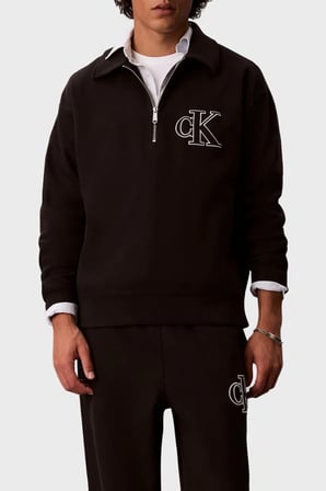 Calvin Klein Logolu Pamuklu Fermuarlı Polo Yaka Sweat LV04RH216GUB1 Erkek SWEAT LV04RH216G UB1 SİYAH