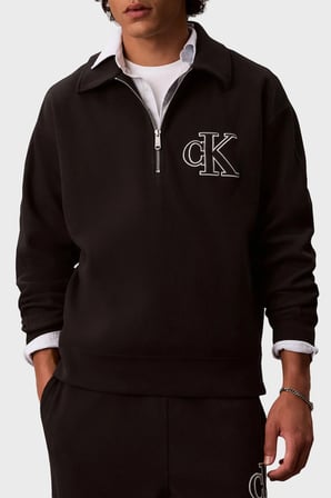 Calvin Klein Logolu Pamuklu Fermuarlı Polo Yaka Sweat LV04RH216GUB1 Erkek SWEAT LV04RH216G UB1 SİYAH