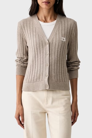 Calvin Klein % 100 Pamuk V Yaka Düğmeli Kazak LV047H305G2JX Kadın KAZAK LV047H305G 2JX BEJ