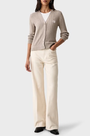 Calvin Klein % 100 Pamuk V Yaka Düğmeli Kazak LV047H305G2JX Kadın KAZAK LV047H305G 2JX BEJ