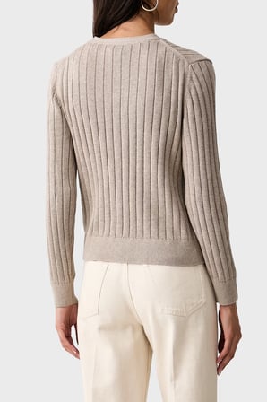 Calvin Klein % 100 Pamuk V Yaka Düğmeli Kazak LV047H305G2JX Kadın KAZAK LV047H305G 2JX BEJ