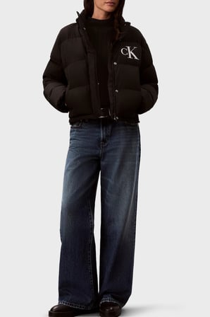 Calvin Klein Logolu Kuş Tüyü Dolgulu Dik Yaka Şişme Mont LV047H507GUB1 Kadın MONT LV047H507G UB1 SİYAH