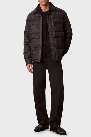 Calvin Klein Ekoseli Kadife Yaka Su İtici Şişme Mont LV04RH554GP7E Erkek MONT LV04RH554G P7E GRİ