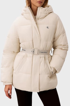 Calvin Klein Regular Fit Kapüşonlu Kemer Detaylı Mont LV047D507G67U Kadın MONT LV047D507G 67U EKRU