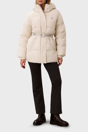 Calvin Klein Regular Fit Kapüşonlu Kemer Detaylı Mont LV047D507G67U Kadın MONT LV047D507G 67U EKRU