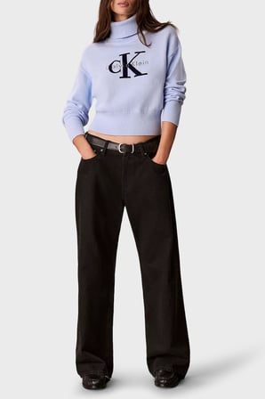 Calvin Klein Logolu % 100 Pamuk Balıkçı Yaka Kazak LV047H329GC3Q Kadın KAZAK LV047H329G C3Q LİLA