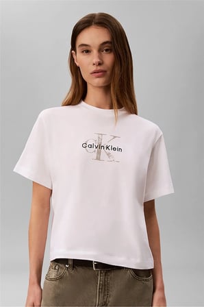 Ss Boxy Hand Drawn Monologo Tee Kadın Bisiklet Yaka T-Shirt Beyaz
