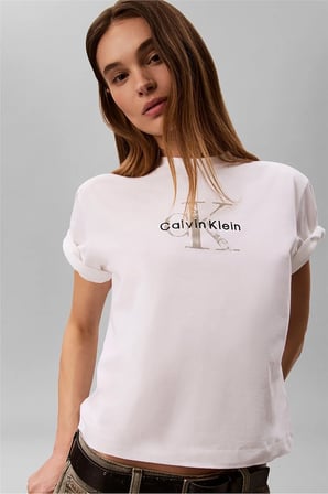 Ss Boxy Hand Drawn Monologo Tee Kadın Bisiklet Yaka T-Shirt Beyaz