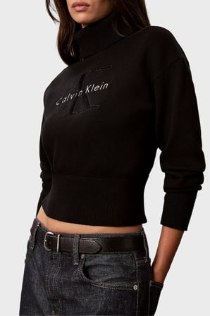 Calvin Klein Logolu % 100 Pamuk Balıkçı Yaka Kazak LV047H329GUB1 Kadın KAZAK LV047H329G UB1 SİYAH