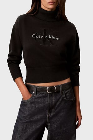 Calvin Klein Logolu % 100 Pamuk Balıkçı Yaka Kazak LV047H329GUB1 Kadın KAZAK LV047H329G UB1 SİYAH