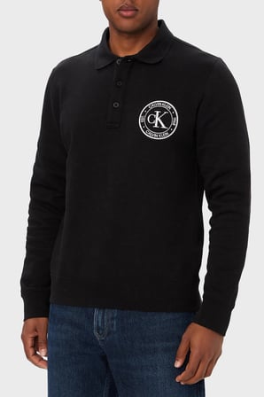 Calvin Klein Logolu % 100 Pamuk Düğmeli Polo Yaka Sweat LV04RH236GUB1 Erkek POLO YAKA SWEAT LV04RH236G UB1 SİYAH