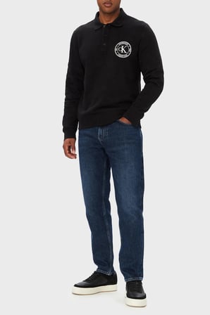 Calvin Klein Logolu % 100 Pamuk Düğmeli Polo Yaka Sweat LV04RH236GUB1 Erkek POLO YAKA SWEAT LV04RH236G UB1 SİYAH