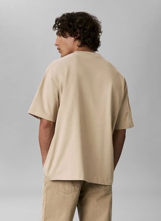 Calvin Klein Bej Erkek Bisiklet Yaka T-Shirt LV040HM228PF0_SS RLXD 16s STD LOGO