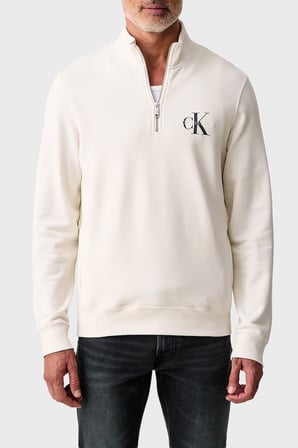 Calvin Klein Logolu Pamuklu Yarım Fermuarlı Dik Yaka Sweat LV04RG280GYAS Erkek SWEAT LV04RG280G YAS KREM