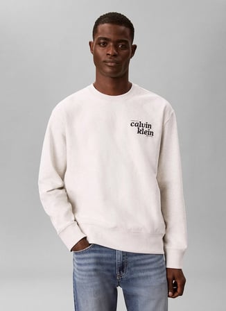 Calvin Klein Jeans Ekru Erkek Sweatshirt LV04RG265GP74 LS PREMIUM TERRY GRP
