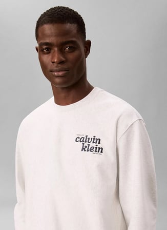 Calvin Klein Jeans Ekru Erkek Sweatshirt LV04RG265GP74 LS PREMIUM TERRY GRP