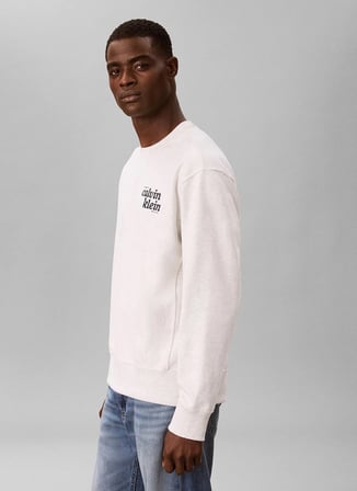 Calvin Klein Jeans Ekru Erkek Sweatshirt LV04RG265GP74 LS PREMIUM TERRY GRP
