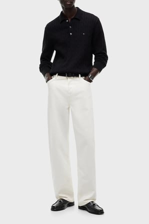 Tommy Hilfiger Örgü Desenli Triko Düğmeli Polo Yaka Kazak Erkek KAZAK MW0MW41955 BDS SİYAH
