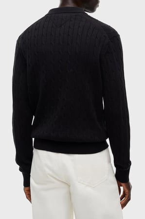 Tommy Hilfiger Örgü Desenli Triko Düğmeli Polo Yaka Kazak Erkek KAZAK MW0MW41955 BDS SİYAH