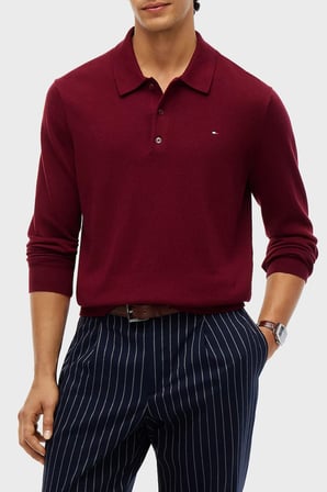 Tommy Hilfiger Pamuk ve Kaşmir Karışımlı Düğmeli Polo Yaka Kazak Erkek KAZAK MW0MW36519 VLP BORDO