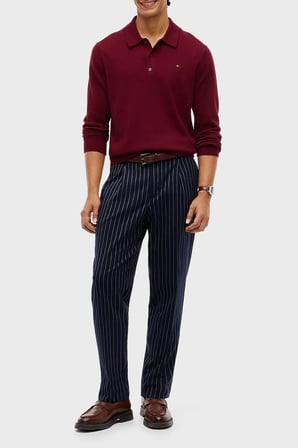 Tommy Hilfiger Pamuk ve Kaşmir Karışımlı Düğmeli Polo Yaka Kazak Erkek KAZAK MW0MW36519 VLP BORDO