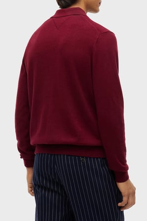 Tommy Hilfiger Pamuk ve Kaşmir Karışımlı Düğmeli Polo Yaka Kazak Erkek KAZAK MW0MW36519 VLP BORDO