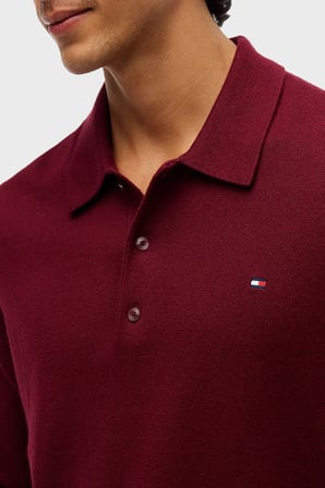 Tommy Hilfiger Pamuk ve Kaşmir Karışımlı Düğmeli Polo Yaka Kazak Erkek KAZAK MW0MW36519 VLP BORDO