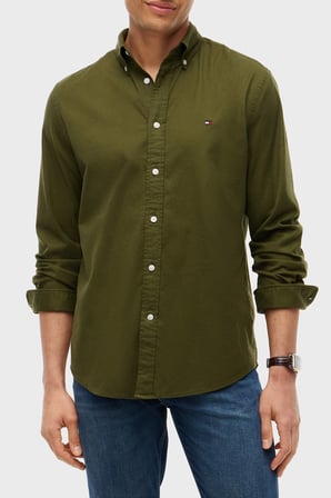 Tommy Hilfiger Pamuklu Regular Fit Logolu Düğmeli Yaka Gömlek Erkek GÖMLEK MW0MW40469 MT1 YEŞİL