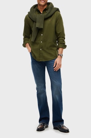 Tommy Hilfiger Pamuklu Regular Fit Logolu Düğmeli Yaka Gömlek Erkek GÖMLEK MW0MW40469 MT1 YEŞİL