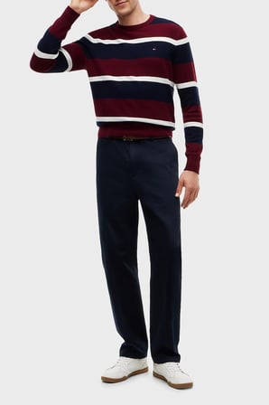 Tommy Hilfiger Pamuk ve Kaşmir Karışımlı Regular Fit Bisiklet Yaka Kazak Erkek KAZAK MW0MW28046 0A7 BORDO-LACİVERT